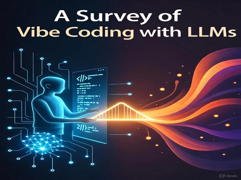 تصویری مفهومی از کدنویسی حسی (Vibe Coding) با مدلهای زبان بزرگ (LLM) و تعامل انسان . عامل هوش مصنوعی